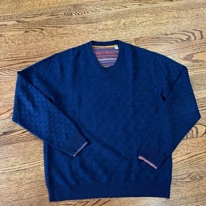 Robert Graham V-Neck Knit Sweater WOOL Sz Medium Navy Geometric